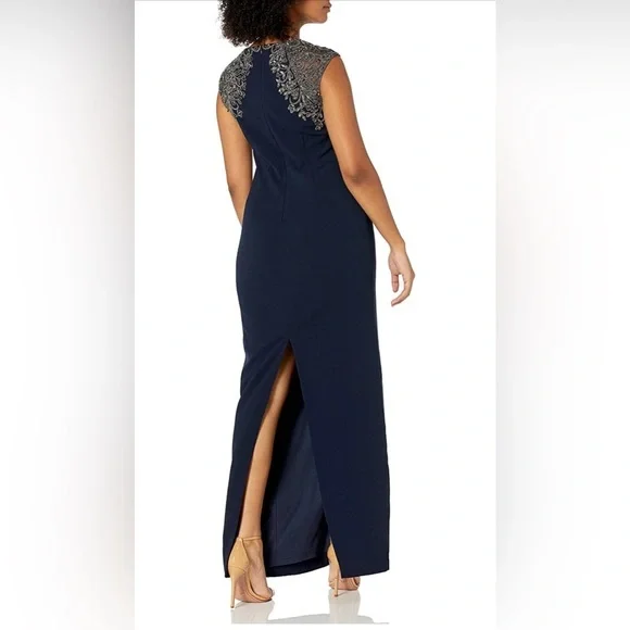 Adrianna Papell Women's Petite Beaded Long Dress in Midnight Size 10P - Picture 4 of 7